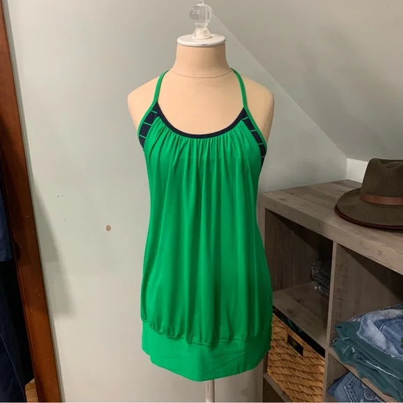 Lululemon Athletica No Limits 2 in 1 Green and Navy Stripe Strappy Tank Top - Picture 2 of 9